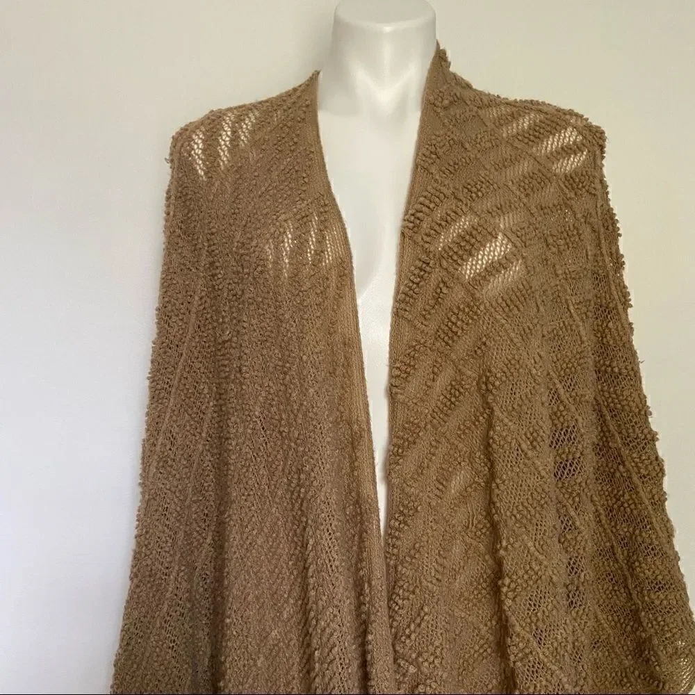 COPY - Textured Neutral Blanket Poncho Fringe Wrap Scarf